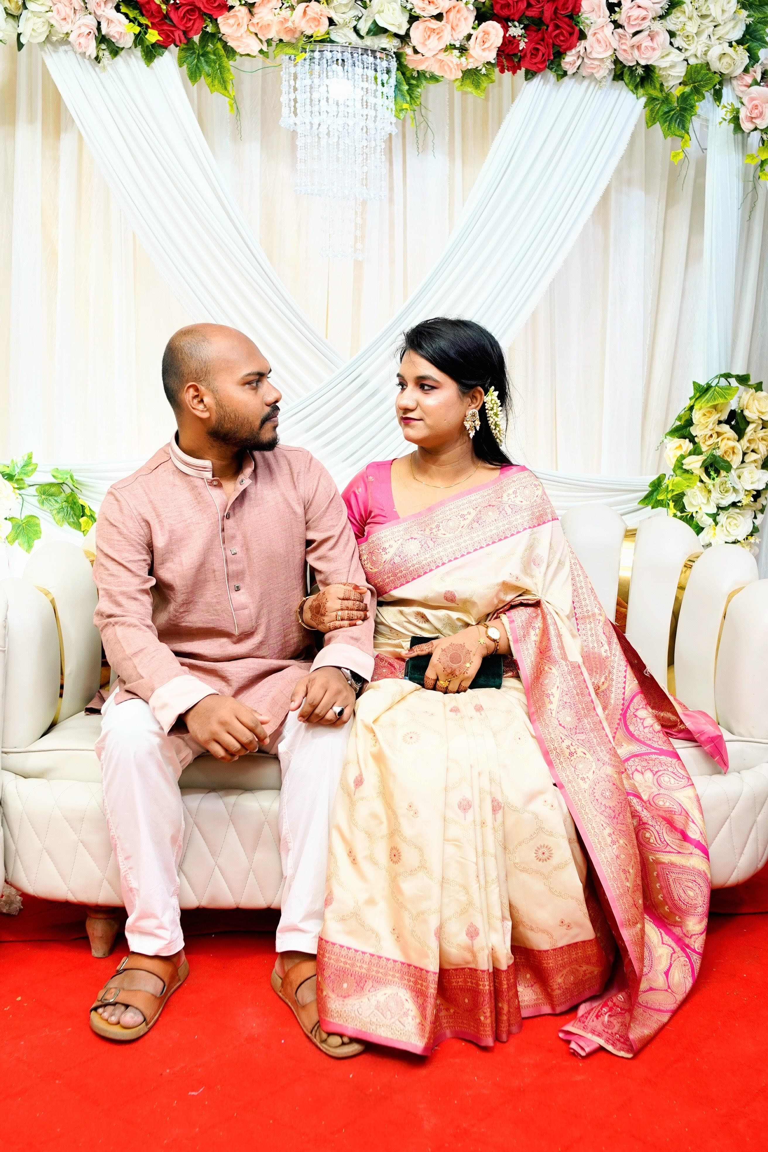 Wedding ceremony — on the stage, gazing at each other